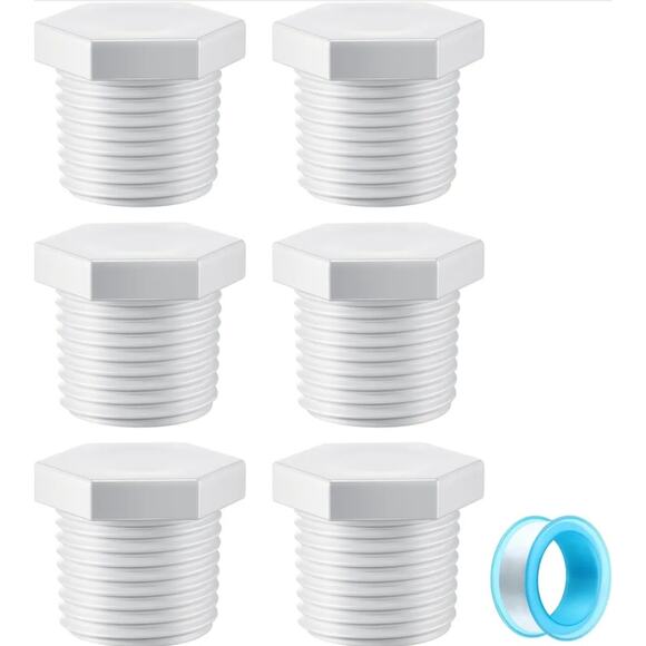 RV Water Heater Drain Plug 1/2" NPT 6-Pack + Teflon Tape | Camper Replacement - Picture 1 of 5